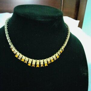 Necklace (choker) with Amber stones and matching stud earrings